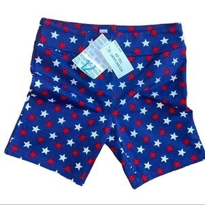 LuLaRoe Size 12 Kids Biker Shorts • Americana • Blue w/Red & White Stars • NWT